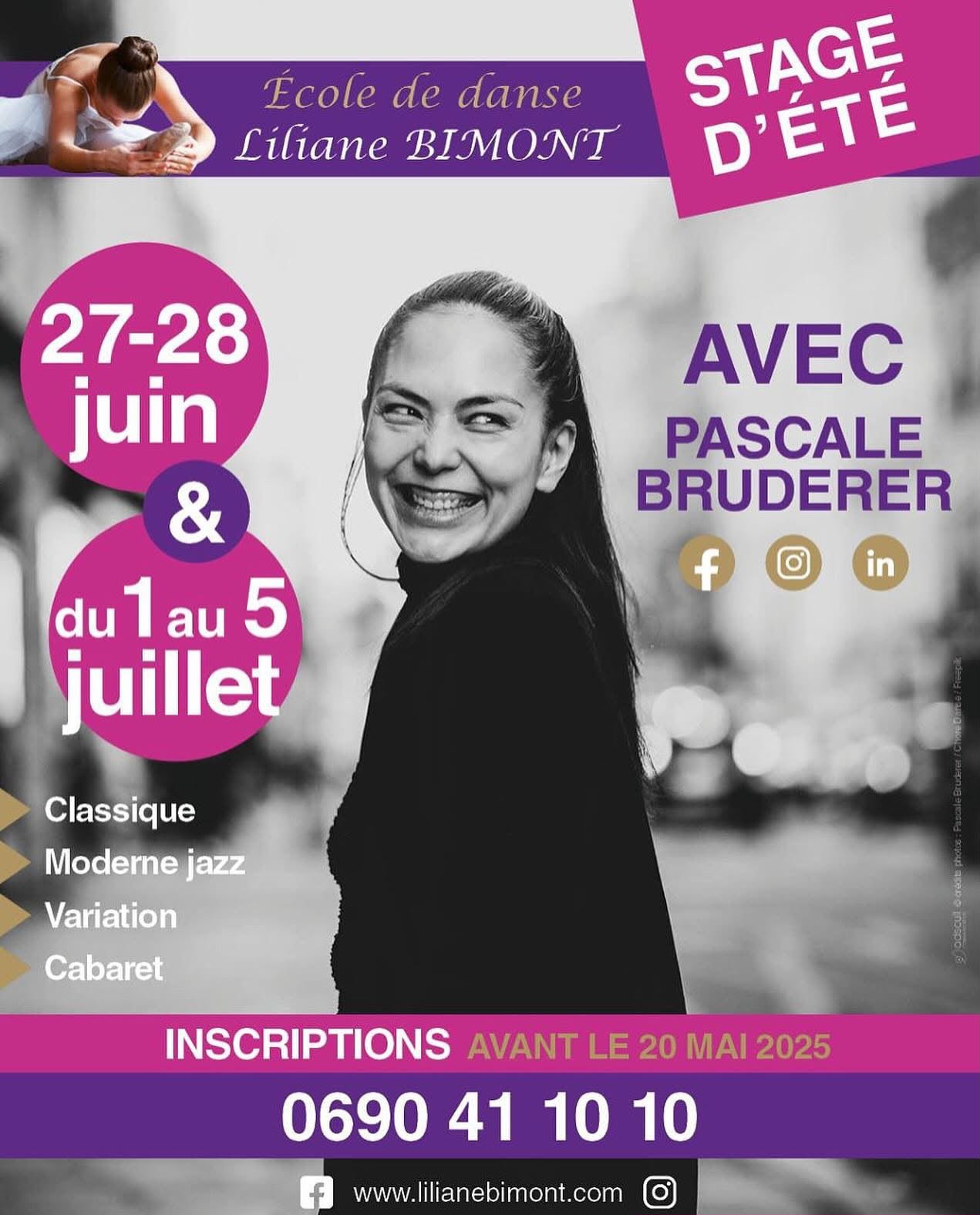 Affiche du stage d'été 2025 avec Pascale Bruderer